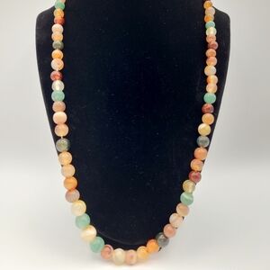 Multicolor Agate Beaded Necklace | Natural Stone Statement Strand | Earth Tone